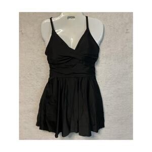 Shaperin Swimdress Womens Small Black Spaghetti Strap Skirted One Piece Swim